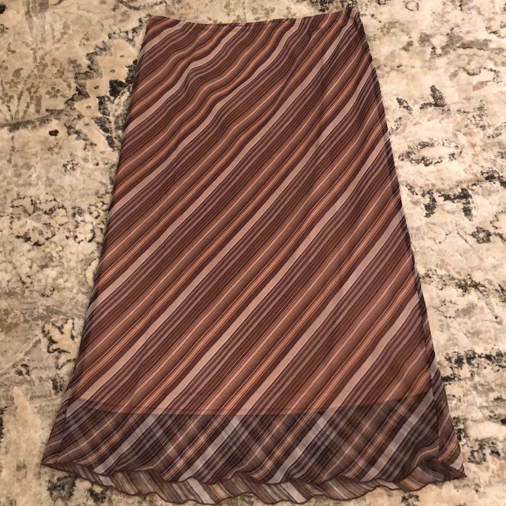 XOXO brown striped skirt. Sheer overlay